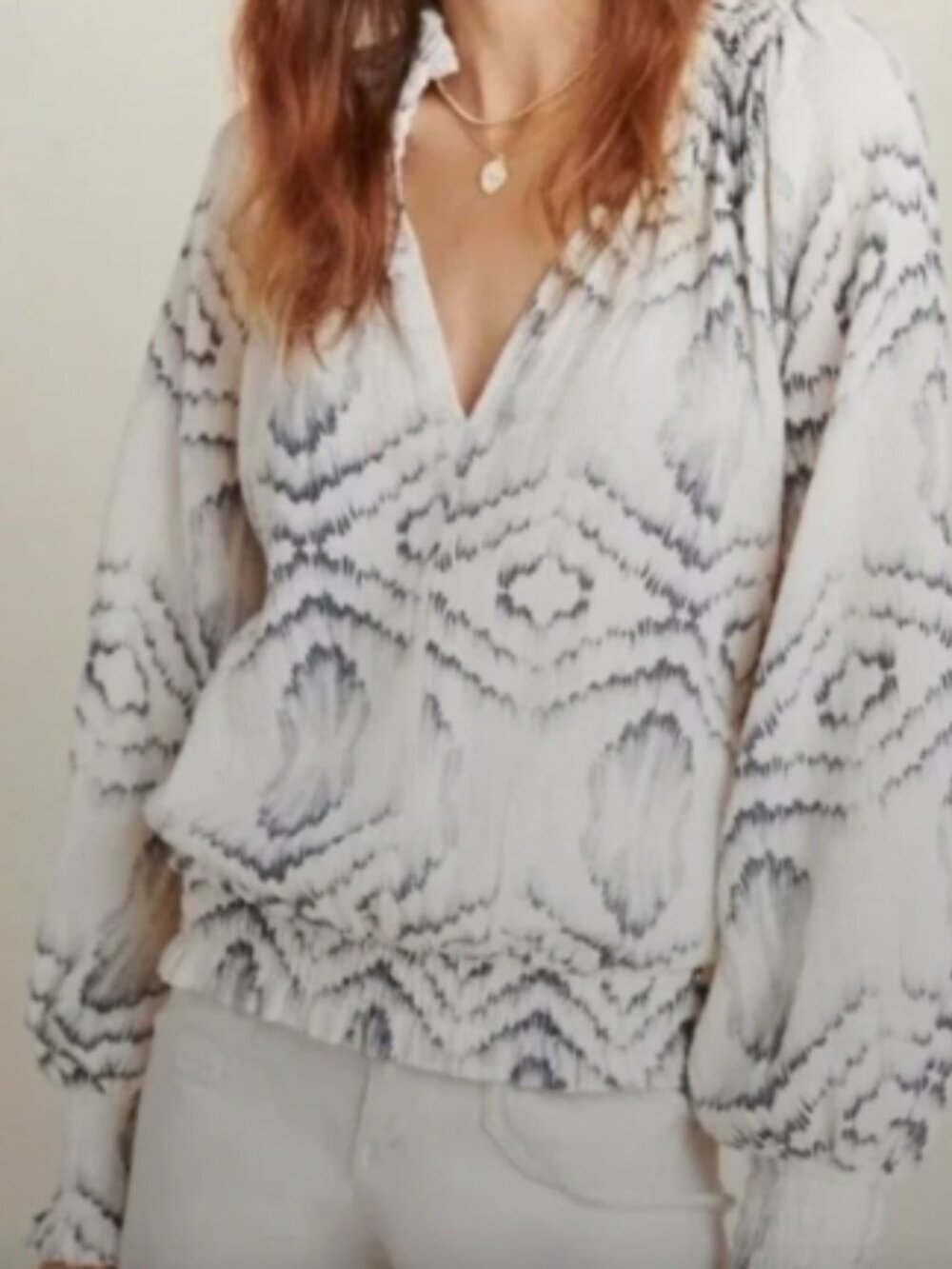 Anthropologie Porridge Clothing Ines Peasant Blouse Cream Black Gray Women's L